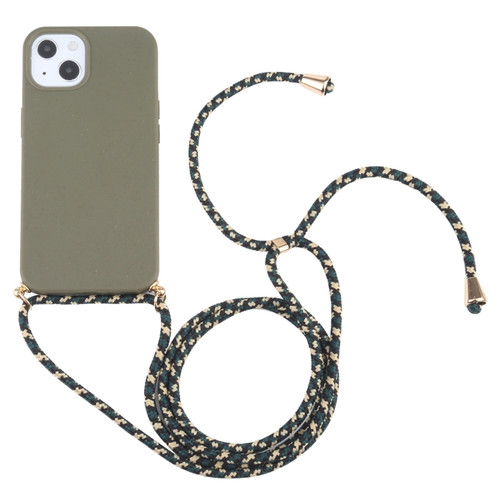 iPhone 13 mini Wheat Straw Material + TPU Shockproof Case with Neck Lanyard - Dark Green