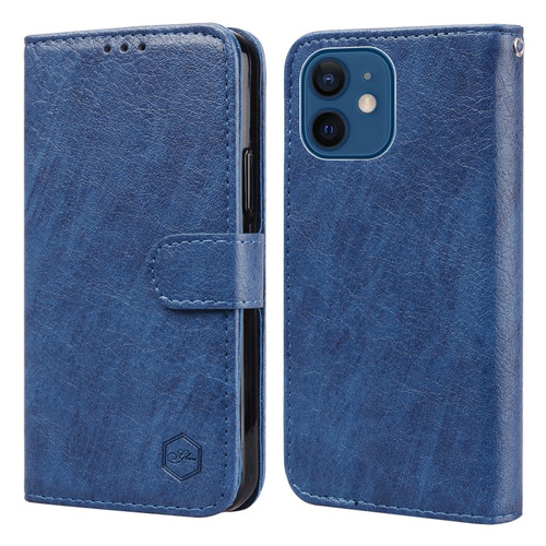 iPhone 13 mini Skin Feeling Oil Leather Texture PU + TPU Phone Case - Dark Blue
