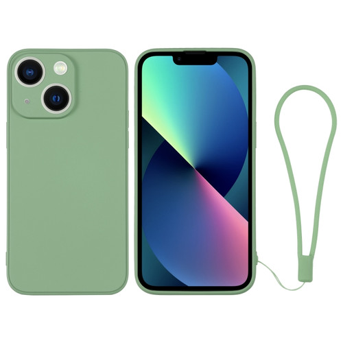 iPhone 13 mini Silicone Phone Case with Wrist Strap - Matcha Green