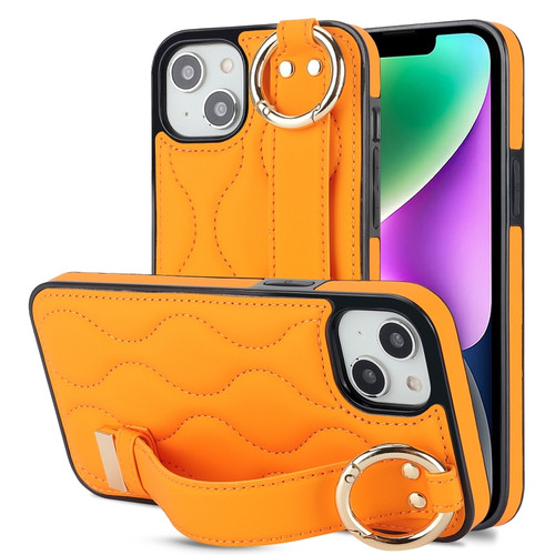 iPhone 13 mini Non-slip Full Coverage Ring PU Phone Case with Wristband - Orange