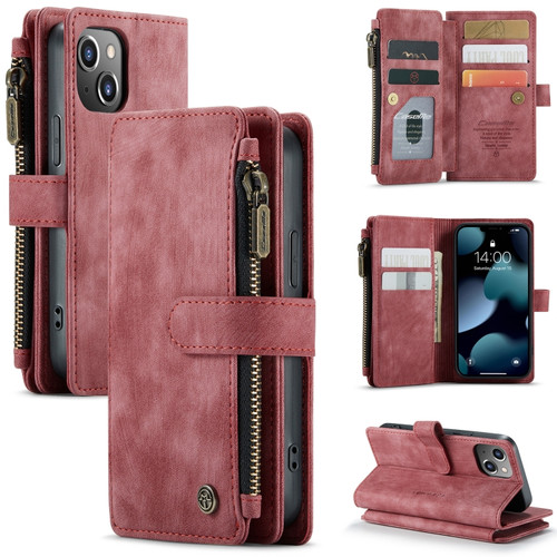 iPhone 13 mini CaseMe-C30 PU + TPU Multifunctional Horizontal Flip Leather Case with Holder & Card Slot & Wallet & Zipper Pocket - Red