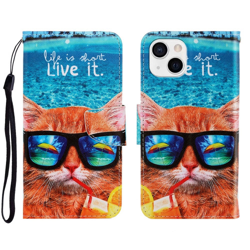 iPhone 13 mini 3D Colored Drawing Horizontal Flip Leather Phone Case - Underwater Cat