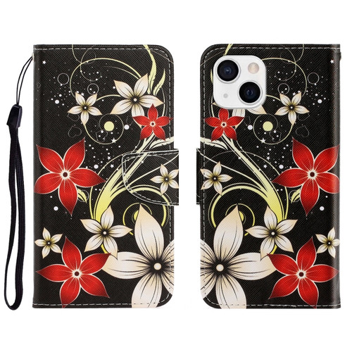 iPhone 13 mini 3D Colored Drawing Horizontal Flip Leather Phone Case - Red Flower