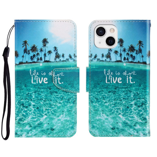 iPhone 13 mini 3D Colored Drawing Horizontal Flip Leather Phone Case - Coconut Tree