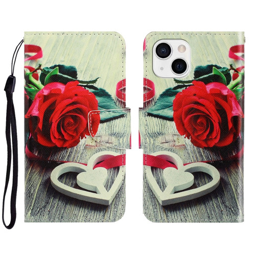 iPhone 13 mini 3D Colored Drawing Horizontal Flip Leather Phone Case - Red Rose