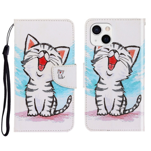 iPhone 13 mini 3D Colored Drawing Horizontal Flip Leather Phone Case - Red Mouth Cat