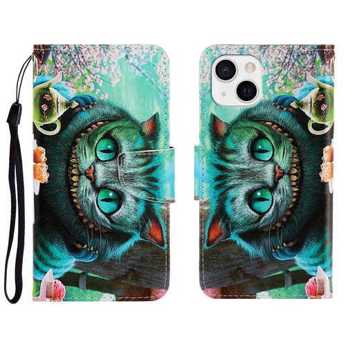 iPhone 13 mini 3D Colored Drawing Horizontal Flip Leather Phone Case - Green Eyes