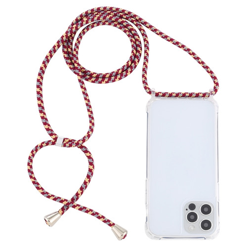 iPhone 13 mini Transparent Acrylic Airbag Shockproof Phone Protective Case with Lanyard - Red Apricot Grey Rough Grain