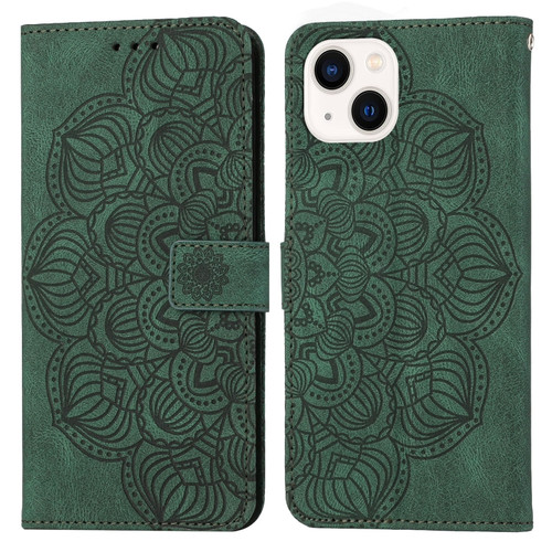 iPhone 13 mini Mandala Embossed Flip Leather Phone Case - Green