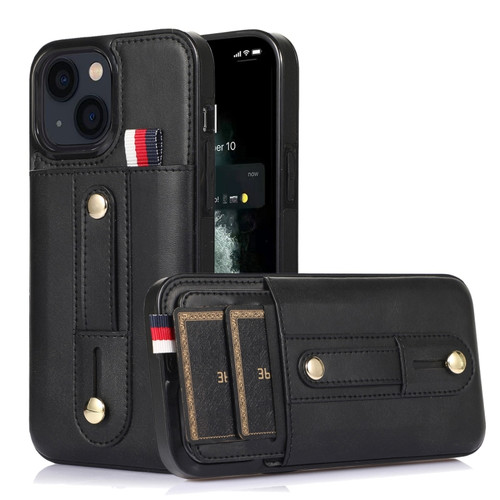 iPhone 13 mini Wristband Kickstand Wallet Leather Phone Case - Black