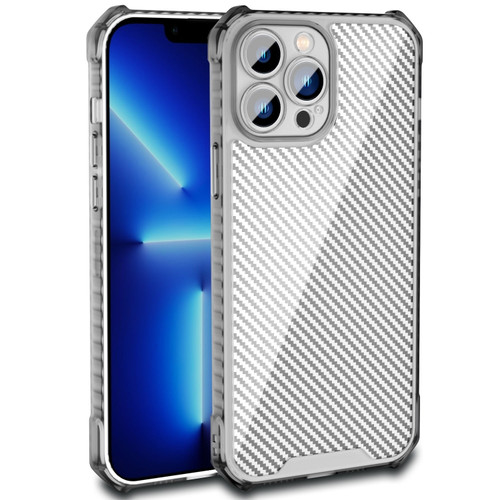 iPhone 13 mini Carbon Fiber Texture Shockproof Phone Case - Transparent Black