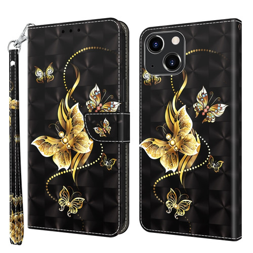 iPhone 13 mini 3D Painted Leather Phone Case - Golden Swallow Butterfly
