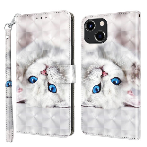 iPhone 13 mini 3D Painted Leather Phone Case - Reflection White Cat