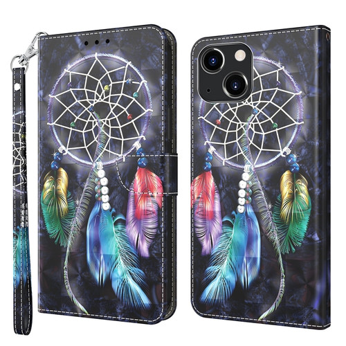 iPhone 13 mini 3D Painted Leather Phone Case - Colorful Dreamcatcher