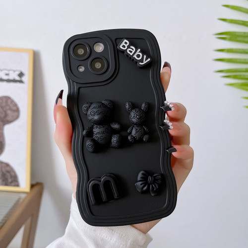 iPhone 13 mini Wave Edge 3D M Bear Bunny Silicone Phone Case - Black