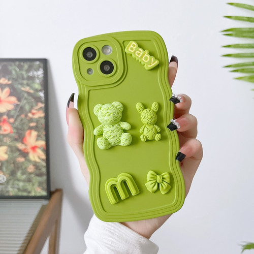 iPhone 13 mini Wave Edge 3D M Bear Bunny Silicone Phone Case - Green