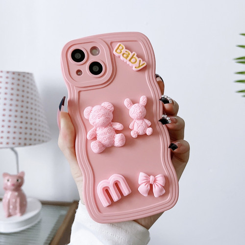 iPhone 13 mini Wave Edge 3D M Bear Bunny Silicone Phone Case - Pink