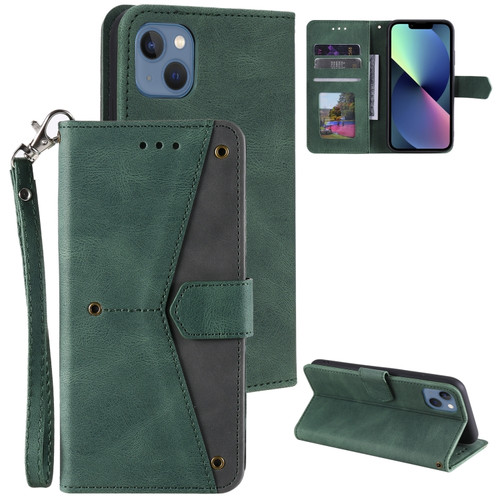 iPhone 13 mini Nail Skin Feel Stitching Calf Texture Leather Phone Case - Green