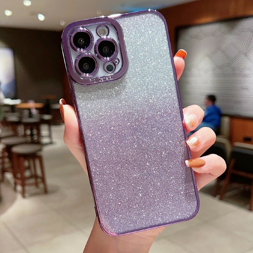 iPhone 13 mini High Transparent Gradient Color Glitter TPU Phone Case - Dark Purple