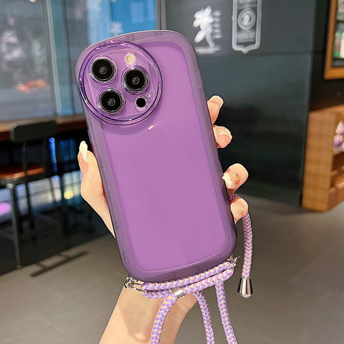 iPhone 13 mini Candy Colors TPU Phone Case with Lanyard - Purple