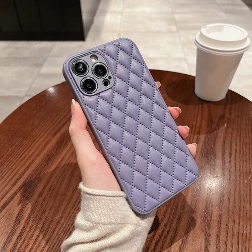 iPhone 13 mini Rhombic Texture Lambskin Phone Case - Purple