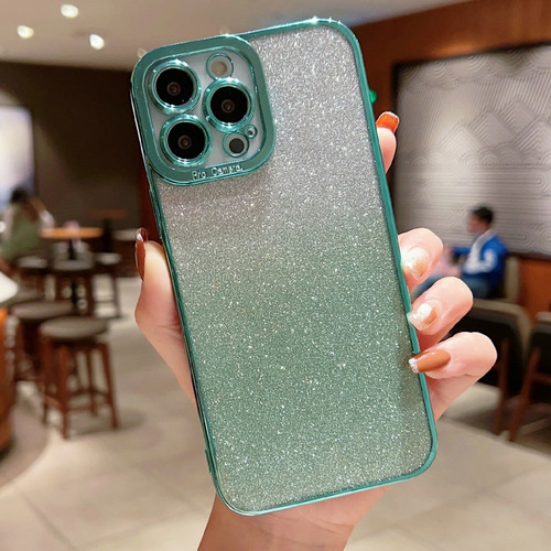 iPhone 13 mini High Transparent Gradient Color Glitter TPU Phone Case - Light Green
