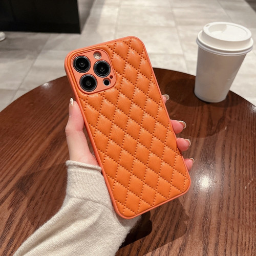 iPhone 13 mini Rhombic Texture Lambskin Phone Case - Orange