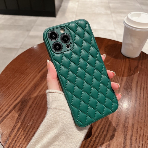 iPhone 13 mini Rhombic Texture Lambskin Phone Case - Green