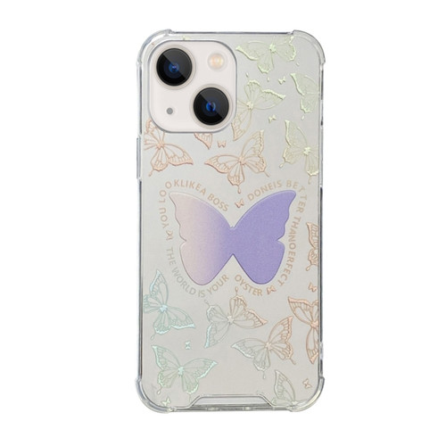 iPhone 13 mini Color Painted Mirror Phone Case - Purple Butterfly