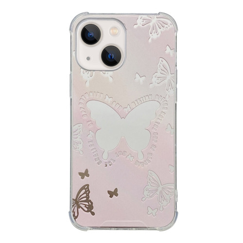iPhone 13 mini Color Painted Mirror Phone Case - Pink Butterfly