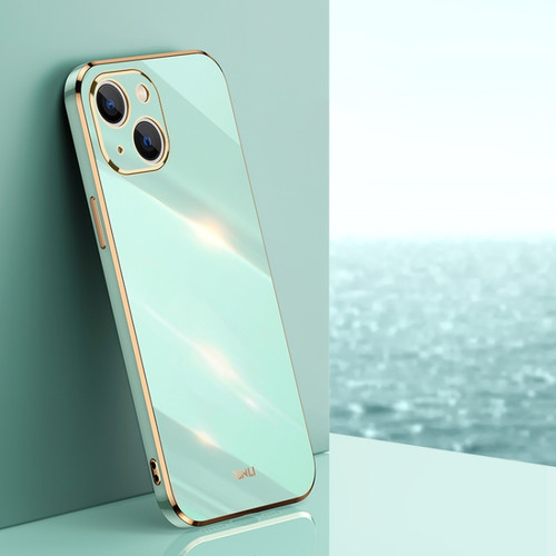 iPhone 13 mini XINLI Straight 6D Plating Gold Edge TPU Shockproof Case - Mint Green