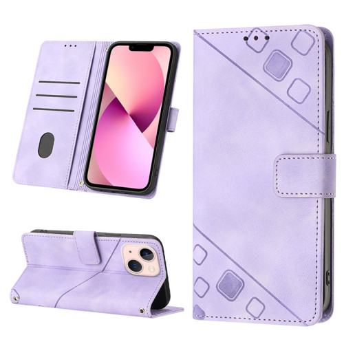iPhone 13 mini Skin-feel Embossed Leather Phone Case - Light Purple