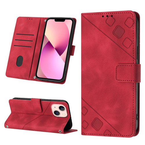iPhone 13 mini Skin-feel Embossed Leather Phone Case - Red