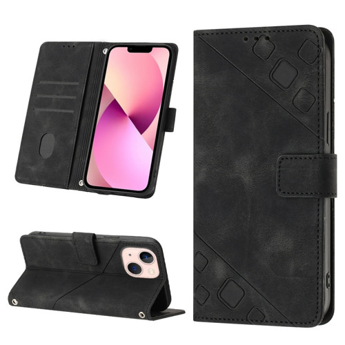 iPhone 13 mini Skin-feel Embossed Leather Phone Case - Black