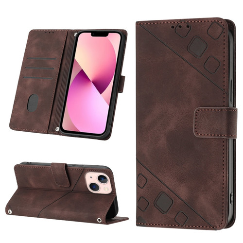 iPhone 13 mini Skin-feel Embossed Leather Phone Case - Brown