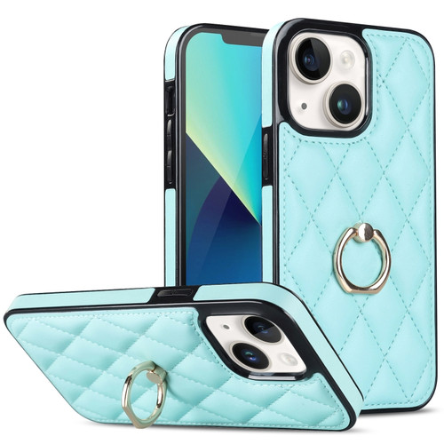 iPhone 13 mini Rhombic PU Leather Phone Case with Ring Holder - Blue