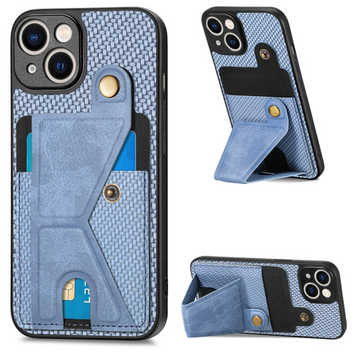 iPhone 13 mini Carbon Fiber Wallet Flip Card K-shaped Holder Phone Case - Blue