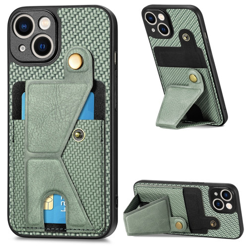 iPhone 13 mini Carbon Fiber Wallet Flip Card K-shaped Holder Phone Case - Green