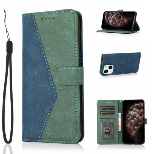iPhone 13 mini Dual-color Stitching Leather Phone Case - Blue Green