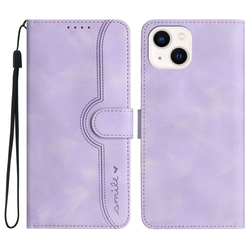 iPhone 13 mini Heart Pattern Skin Feel Leather Phone Case - Purple