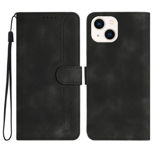 iPhone 13 mini Heart Pattern Skin Feel Leather Phone Case - Black