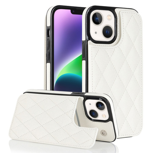 iPhone 13 mini Double Buckle Rhombic PU Leather Phone Case - White