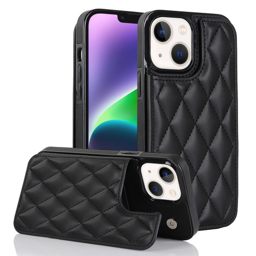 iPhone 13 mini Double Buckle Rhombic PU Leather Phone Case - Black