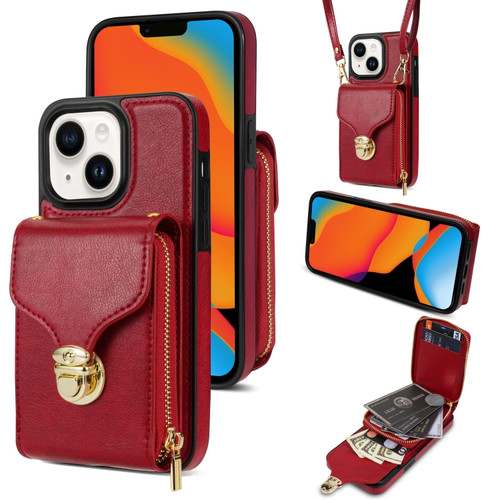 iPhone 13 mini Zipper Hardware Card Wallet Phone Case - Red