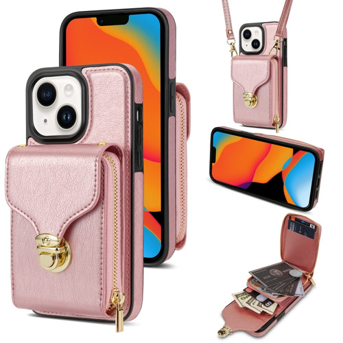 iPhone 13 mini Zipper Hardware Card Wallet Phone Case - Rose Gold