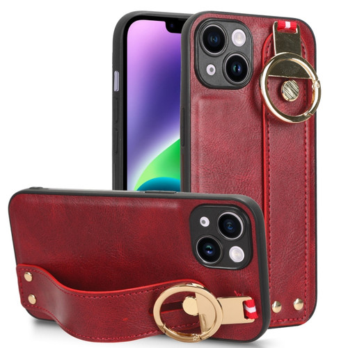 iPhone 13 mini Wristband Leather Back Phone Case - Red