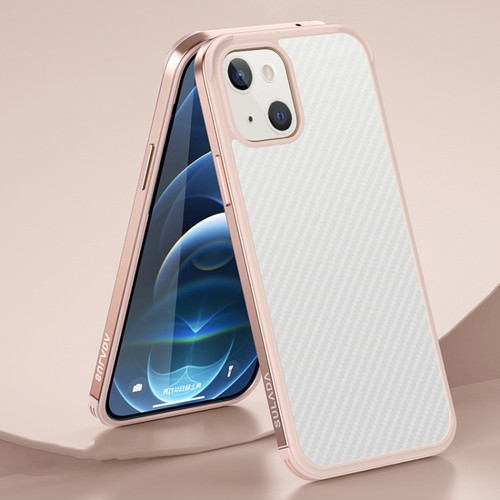 iPhone 13 mini SULADA Luxury 3D Carbon Fiber Textured Metal + TPU Frame Phone Case - Rose Gold