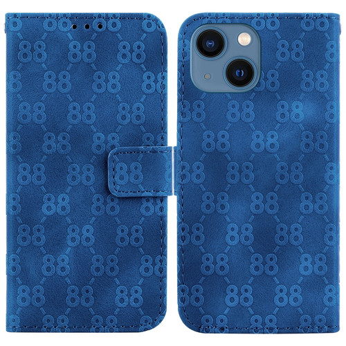 iPhone 13 mini Double 8-shaped Embossed Leather Phone Case - Blue