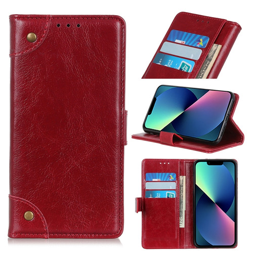 iPhone 13 mini Copper Buckle Nappa Texture Horizontal Flip Leather Case with Holder & Card Slots & Wallet - Wine Red