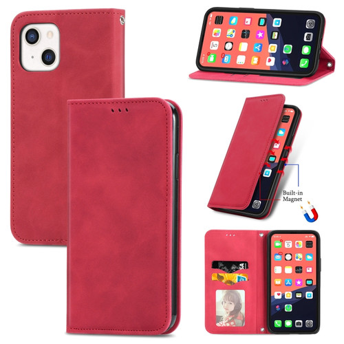 iPhone 13 mini Retro Skin Feel Business Magnetic Horizontal Flip Leather Case With Holder & Card Slots & Wallet & Photo Frame - Red